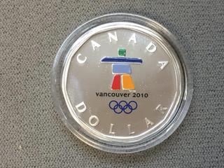 2010 Canada One Dollar Sterling Silver Lucky Loonie Colour Printed Coin c/w Display Case.