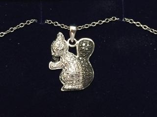 Silver Squirrel Pendant with Black and White Diamonds.