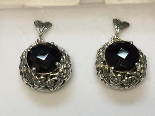 Silver And Onyx Earrings.