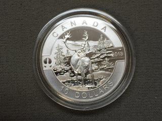 2013 Canada .9999 Fine Silver Ten Dollar Caribou Coin c/w Display Case.