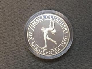 1983 Yugoslavia 100 Dinara Silver Commemorative '84 Olympic Figure Skating Coin c/w Display Case.