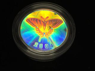 2004 Canada Fifty Cent Silver Tiger Swallowtail Butterfly Holographic Coin c/w Display Case.