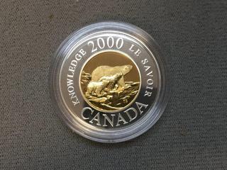 2000 Canada Two Dollar Polar Bear Proof Coin c/w Display Case.