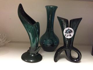 (3) Blue/Black Designed Vases.