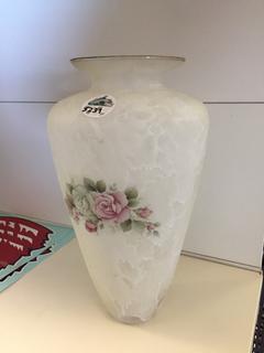 Frosted Glass Vase with Flower Design, 14 1/2" Tall.
