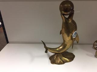 Brass Dolphin Playing with Ball Decoration.