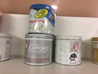 (1) Medium Players, (2) Macdonald Export Extra Light Tobacco Cans.