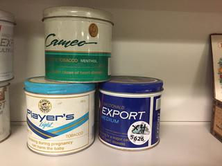 (1) Cameo Menthol, (1) Players Light, (1) Macdonald Export Medium Tobacco Cans.