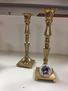 (2) Brass Candle Holders, 8" Tall.