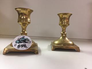 (2) Brass Candle Holders, 3 1/2" Tall.