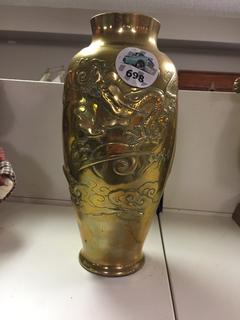 Brass Vase, 10" Tall.