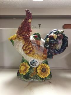 Painted Rooster Gravy Pourer, 10" Tall.