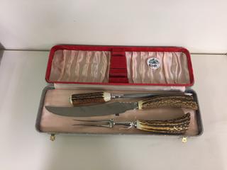 Antler Handled Meat Cutting Set.