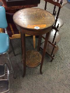 1930's Two-Tier 1/4" Cut Oak Plant Stand, 3' Tall.