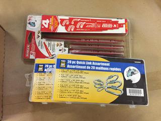 (2) 20 Piece Quick Link Assortments & Milwaukee Bi-Metal Reciprocating Saw Blade Set.