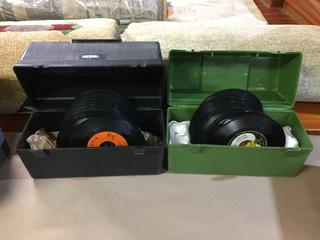 (2) Thermos Lunch Boxes with Quantity of Assorted 45's Records.