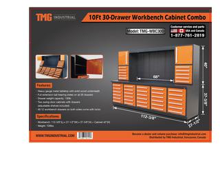 2020 Unused 10FT Heavy Duty 30 Drawer Work Bench Cabinet Combo. SKU # TMG-WBC30D. Note:  Damaged