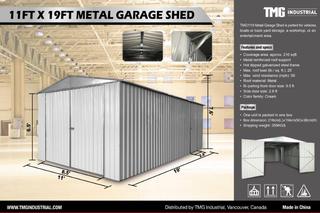 2020 Unused 11Ft x 19Ft Single Garage Metal Shed c/w: Bi-Parting Front Door And (1) Side Door. SKU # TMG-MS1119.