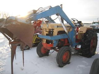 1968 Caseomatic 830 Tractor c/w Diesel, PTO, Allied Loader, Bale Spear, 7.50-18 Front, 18.4-34 Rear Tires, Showing 5514 Hours.   Note:  Requires Power Steering Kit.