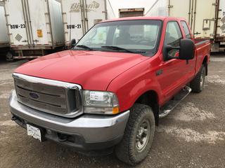 2003 Ford F250 Super Duty 4x4 Extended Cab P/U c/w Triton 5.4L, Auto, A/C, Showing 289,791 Kms. S/N 1FTNX21L53ED08021. Note:  County Unit.
