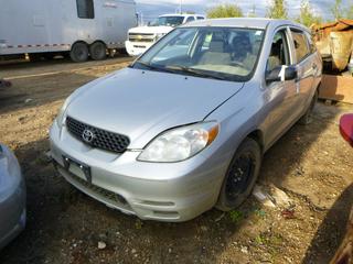 2004 Toyota Matrix 4-Door Car C/w 1.8L, 5-Spd, Manual. VIN 2T1KR32EX4C839951 *Note: Running Condition Unknown, No Key, Flood Damage, Buyer Responsible For Load Out*