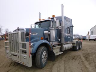 2002 Kenworth W900B Truck Tractor c/w Cummins 15X-475-ST2 Diesel, 18 Speed Eaton Fuller, 475 HP, Showing 971,246 Kms, 2,415 Hours, A/C, GVWR 52,000, 11R24.5 Tires, 68 In. Sleeper, Moose Bumper, VIN 1XKWD49X82R965777 *Note: Check Engine Light On, Both Skylights In Sleep Extremely Damaged*
