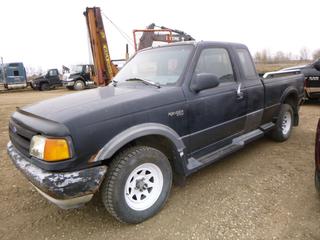 1993 Ford Ranger XLT 4X4 Extended Cab Pick Up c/w 4.0L, 5 Speed Manual, A/C,  125 In. W/B, 215/70R15 Tires At 80%, VIN 1FTDR15X3PPA88661 *Note: Strong Mouse Smell*