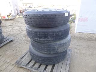 (4) Bridgestone R280 Tires w/ 10 Stud Dually Rims, 295/75R22.5, 60% Life (ROW 1)