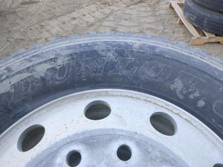 (3) Dunlop SP581 Tires w/ 10 Stud Dually Rims, 11R22.5, 2- 80% Life *NOTE: 1 Tire Requires Repair* (ROW 1)