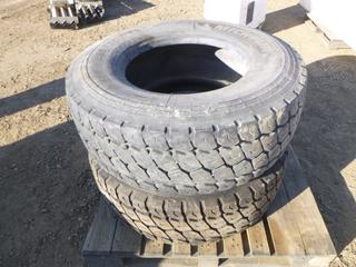 (2) Michelin XZY3 Tractor Trailer Tires, 385/65R22.5, 1-Unused, 1- 70% Life (ROW 1)