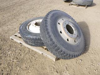 (1) Hankook Tractor Trailer Tire on 10 Stud Rim, Size 275/70R22.5, C/w (1) Bridgestone V-Steel 11R22.5 Tire on a 10 Stud Rim (ROW 1)