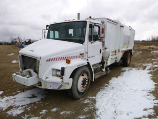 2000 Freightliner FL80 Dump Truck Dual Wheel c/w CAT 3126 Diesel, 210 HP, A/T, Showing 120,574 Kms, A/C, GVWR 35,000 LB, 11R22.5 Tires At 80%, Front Axle Rating 12,000 LB, Rear Axle Rating 23,000 LB, 2 Sets Of Steering Wheels and Pedals, VIN 1FV6JJAB2YHB63539. *NOTE: Damaged, Not Running*