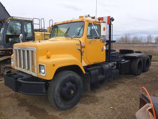 2000 International 2574 Winch Tractor c/w Cummins N14 Plus Diesel, 13 Speed Eaton Fuller, Diff Lock, Showing 330,798 Kms, 10,074 Hours, 224 In. W/B, Ramsey Winch, Sliding 5th Wheel, 315/80R22.5 Front Tires At 55%, 11R22.5 Rear Tires At 70%, VIN 1HTGGAET6YH263712