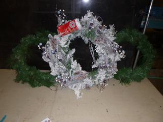 (1) 30 In. Snowtop Dazzle Battery Op LED Prelit Wreath with Timer, (2) 26 In. Mixed Pine Wreaths (C2)