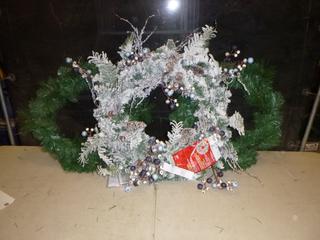 (1) 30 In. Snowtop Dazzle Battery Op LED Prelit Wreath with Timer, (2) 26 In. Mixed Pine Wreath (C2)