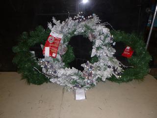 (1) 30 In. Snowtop Dazzle Battery Op LED Prelit Wreath with Timer, (2) 26 In. Mixed Pine Wreath (A2)