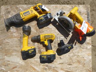 Dewalt Cordless Tool s C/w Reciprocating Saw, 1/2" Drill, 5 3/8" Trim Saw Flashlight and 5 Batteries (A2)