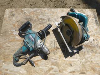 (1) Makita 7 1/4"  Circular Saw, Model 5007NBA, (1) 1/2" Spade Handle Drill Model DS4012 (A2)