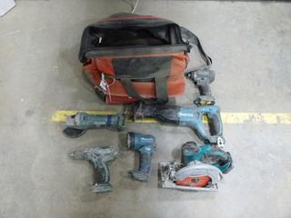 Makita Cordless Drill, Grinder, Sawzall, Flashlight and Skil Saw, Charger w/ Hilti Bag