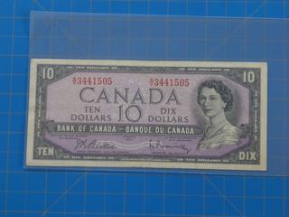 (1) 1954 Canadian - Bank of Canada $10.00 Bill, Modified Face