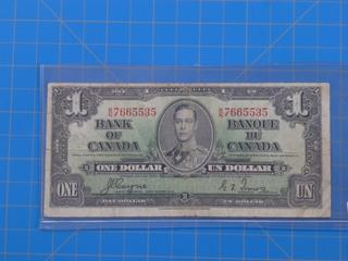 (1) 1937 Canadian - Bank of Canada $1.00 Bill