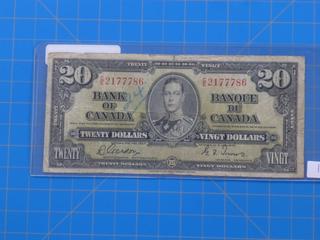 (1) 1937 Canadian - Bank of Canada $20.00 Bill