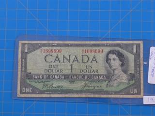 (1) 1954 Canadian - Bank of Canada $1.00 Bill, Devil's Face