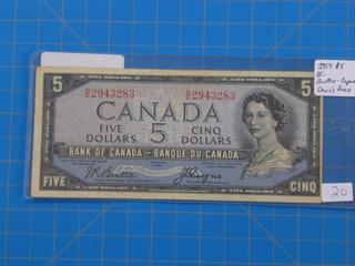 (1) 1954 Canadian - Bank of Canada $5.00 Bill, Devil's Face