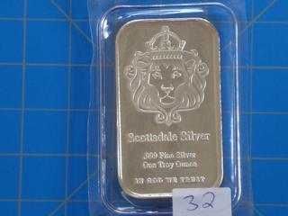 (1) Scottsdale 1 oz. .999% Fine Silver Bar