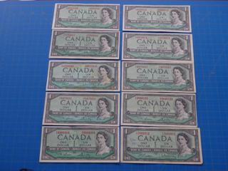 (10) Canadian - Bank of Canada $1.00 Bill, 1954