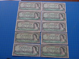 (10) Canadian - Bank of Canada $1.00 Bill, 1954