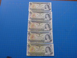 (5) Canadian - Bank of Canada $1.00 Bill, 1973