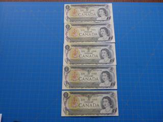 (5) Canadian - Bank of Canada $1.00 Bill, 1973