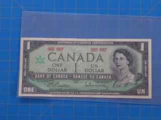 (1) 1867-1967 - Canadian - Bank of Canada $1.00 Bill, No Serial Number, Modified Face